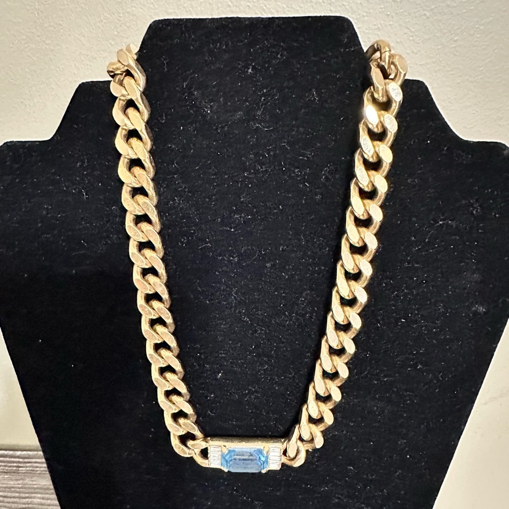 Swarovski Blue &  Baguettes Cuban Link Chain Choker-1980’s